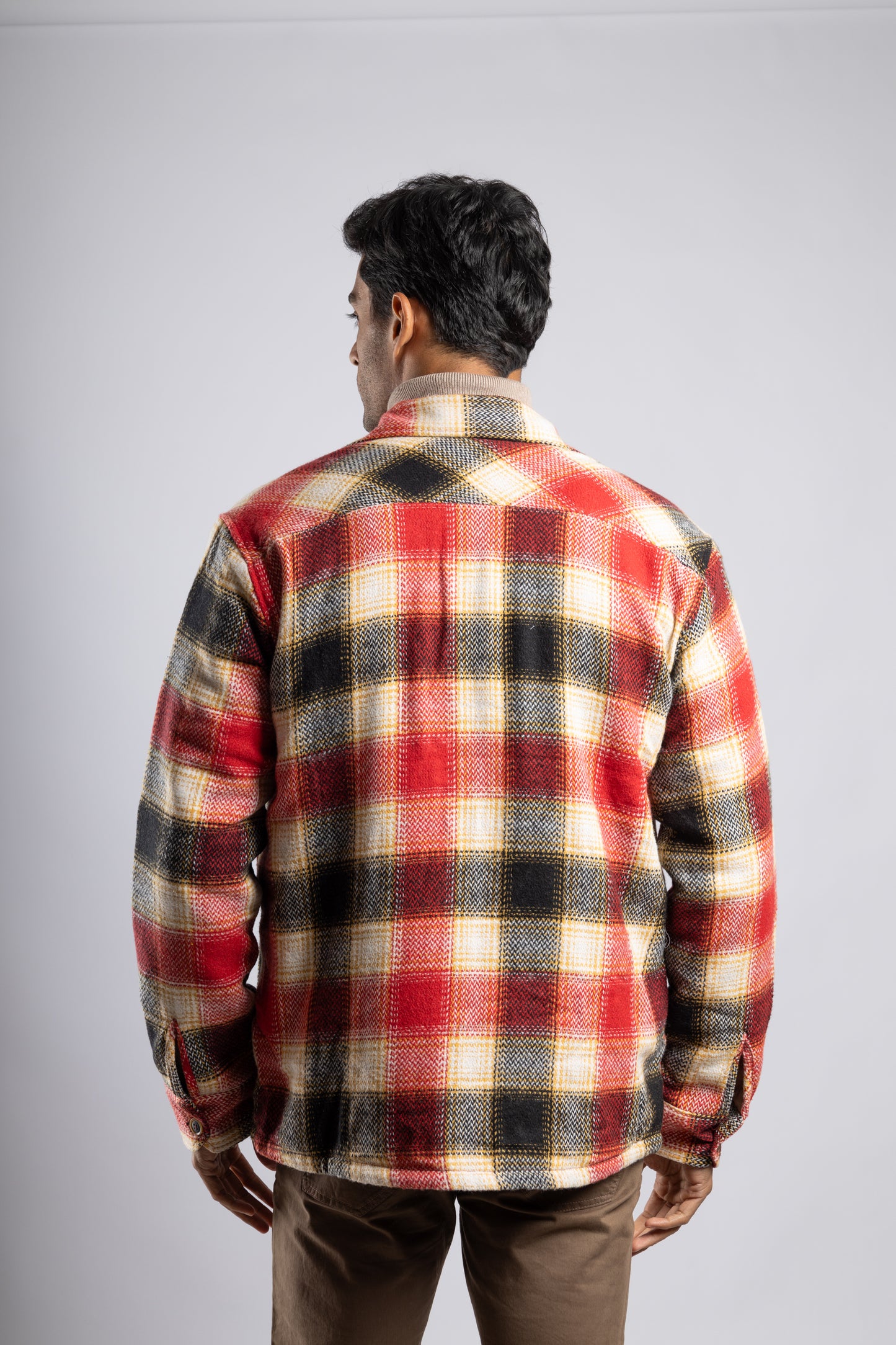 Checkered Overshirt with Fur Lining