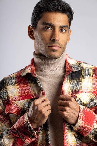 Checkered Overshirt with Fur Lining