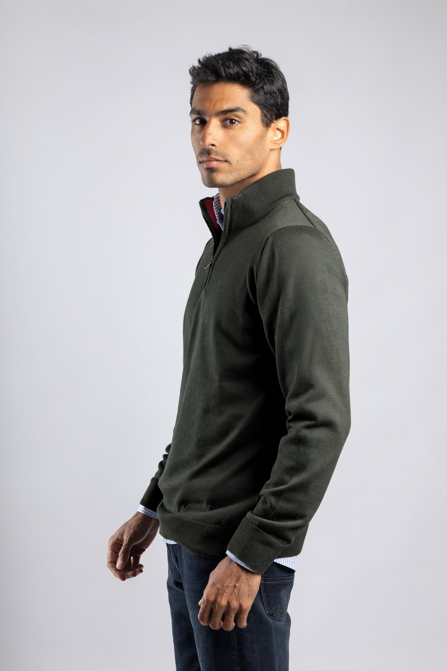 Olive Plain Half Zipper Pullover