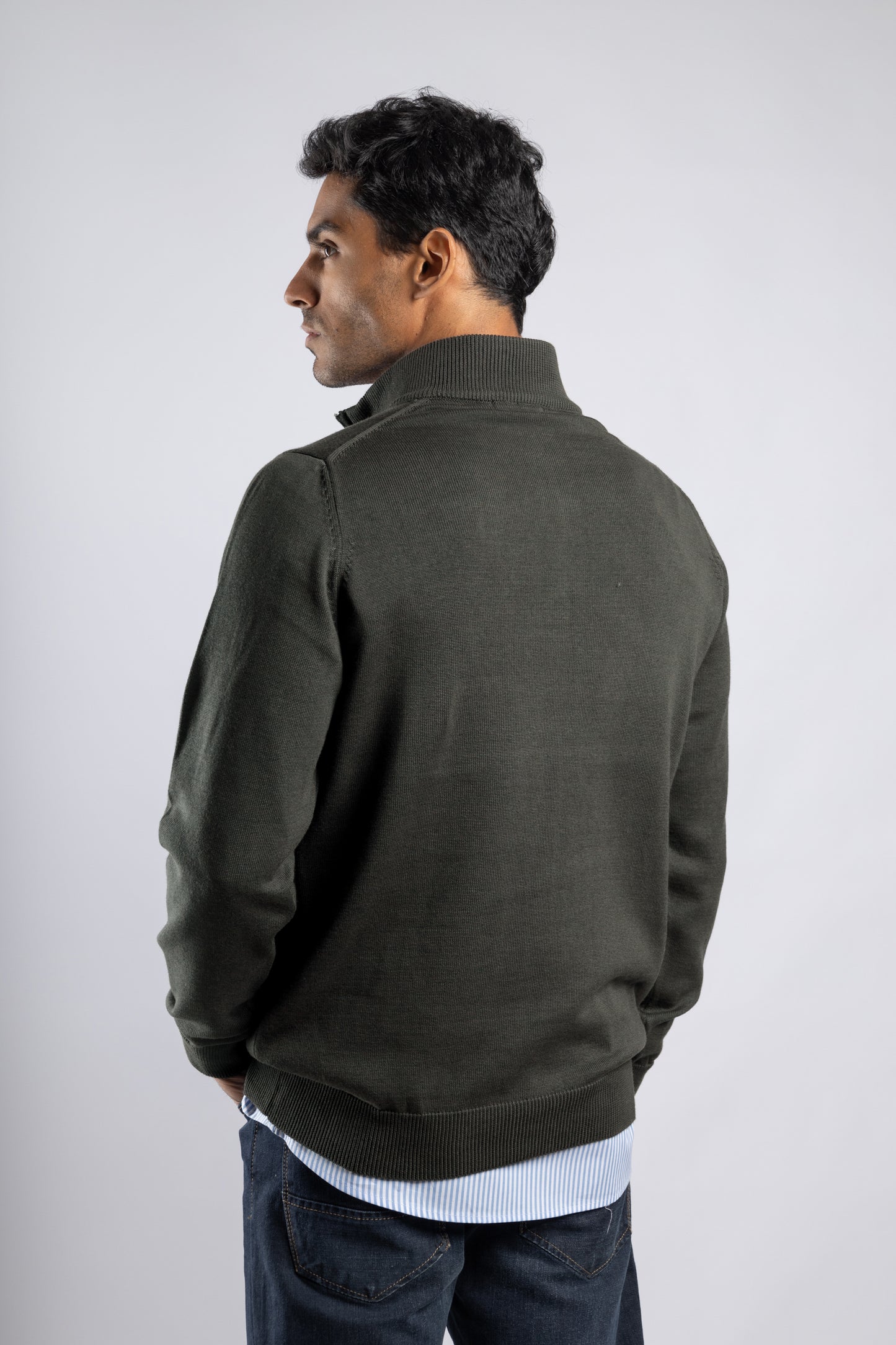 Olive Plain Half Zipper Pullover