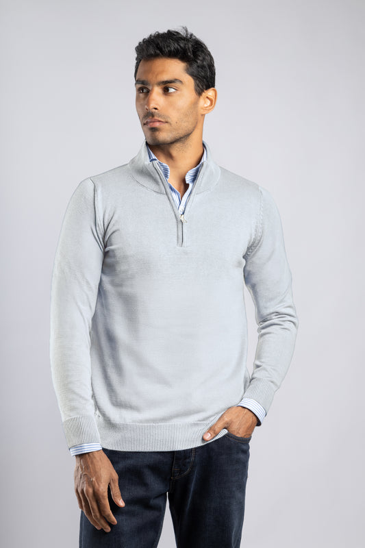 Silver Plain Half Zipper Pullover