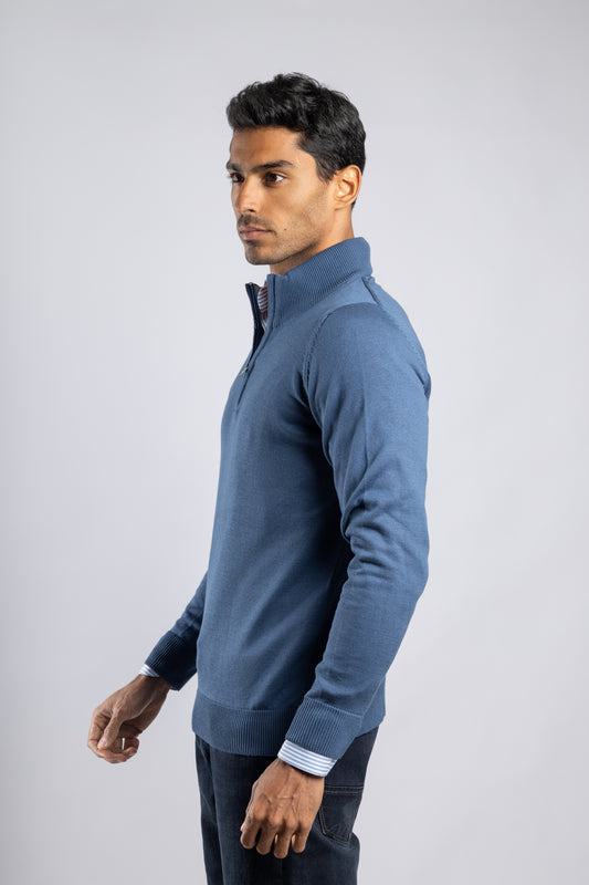 Royal Blue Plain Half Zipper Pullover