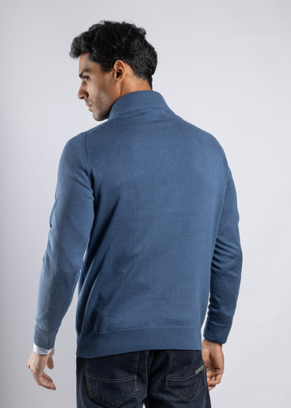 Royal Blue Plain Half Zipper Pullover