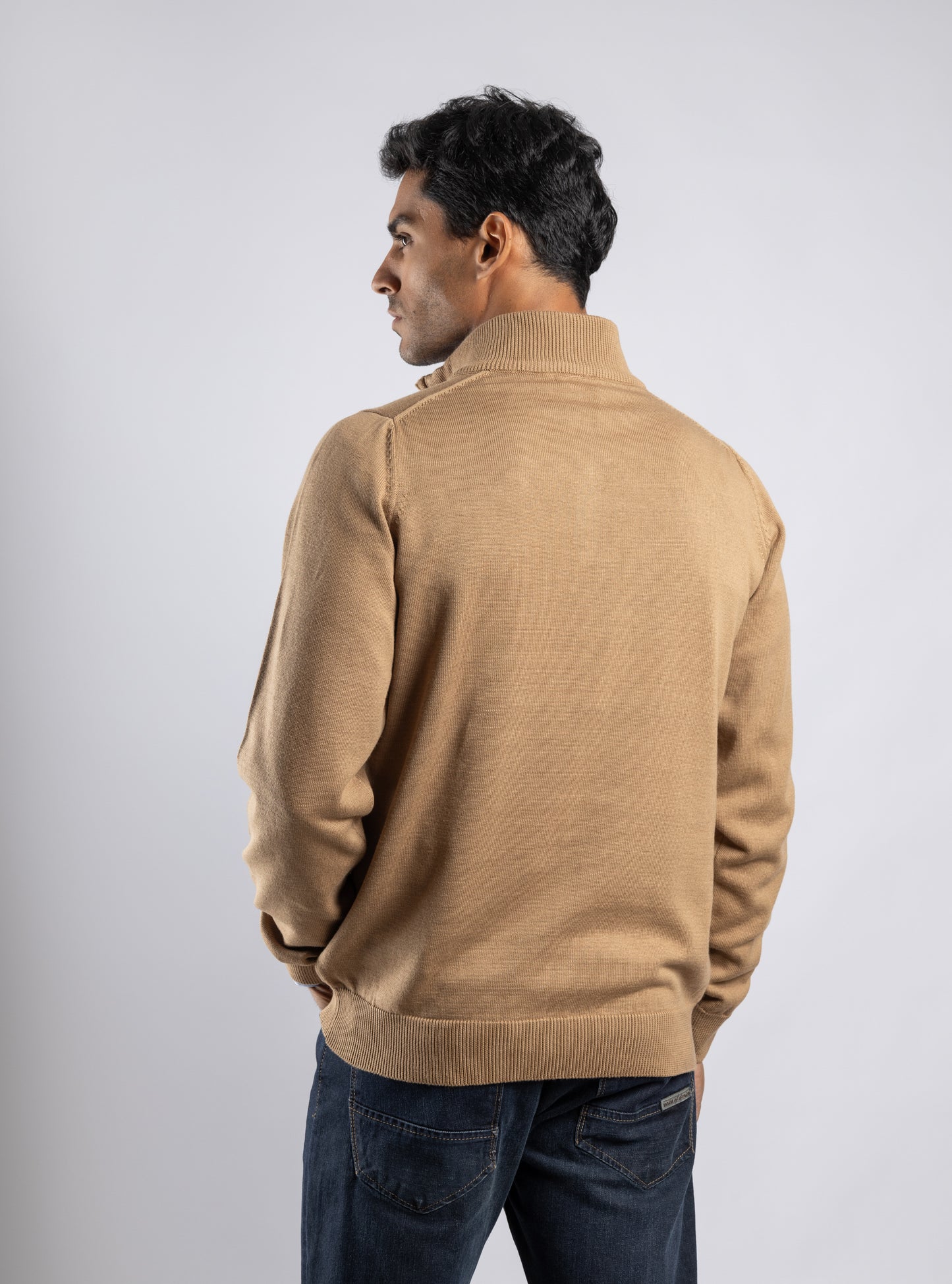 Beige Plain Half Zipper Pullover