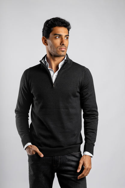 Black Plain Half Zipper Pullover