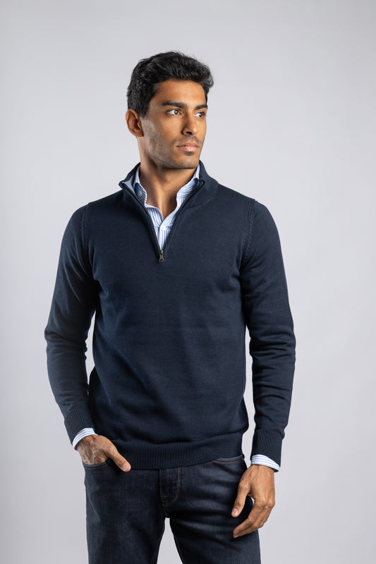 Navy Plain Half Zipper Pullover