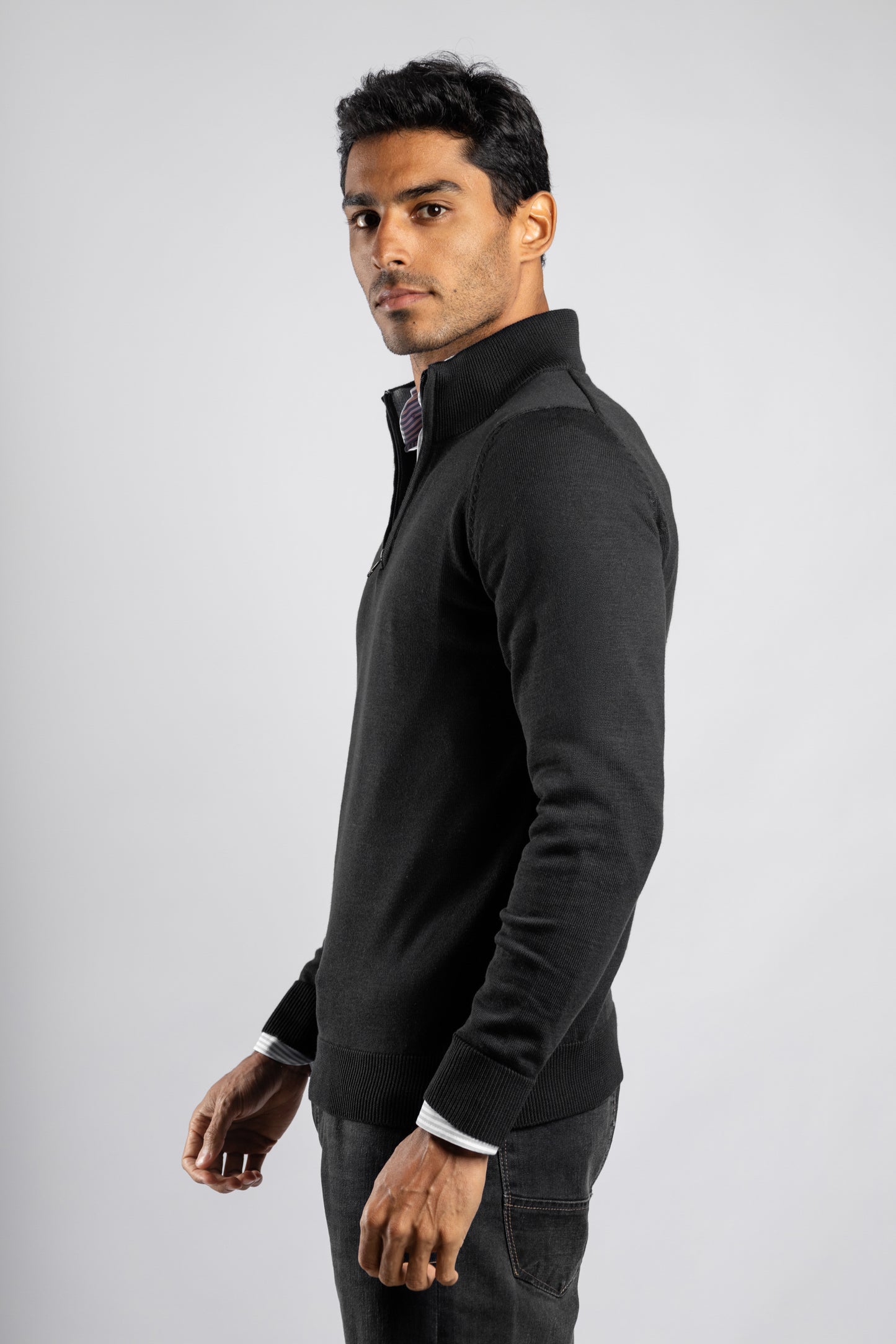 Black Plain Half Zipper Pullover