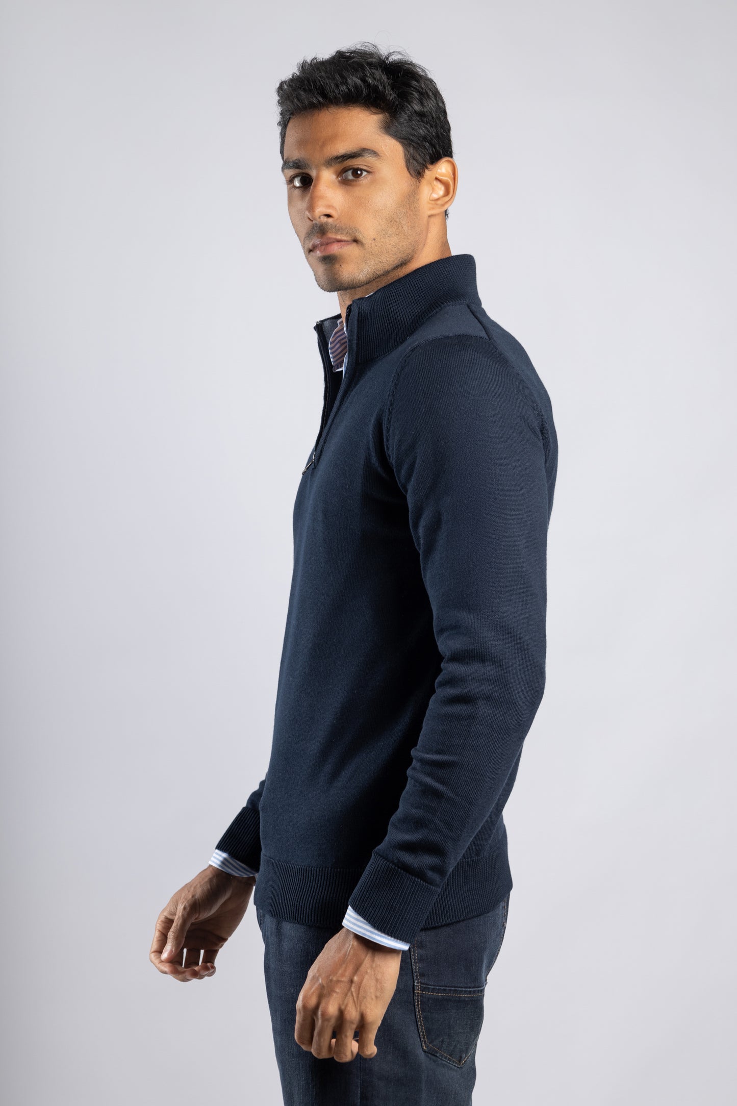 Navy Plain Half Zipper Pullover