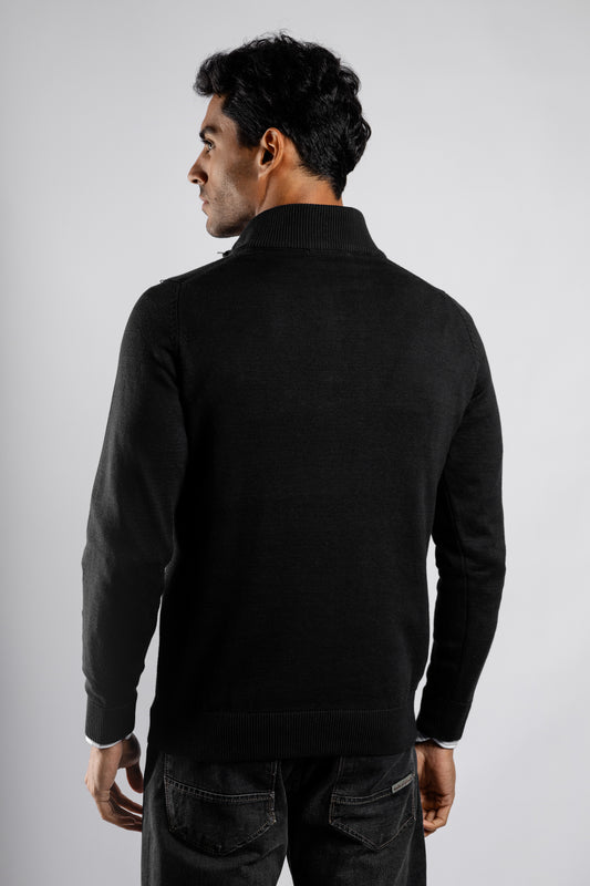 Black Plain Half Zipper Pullover