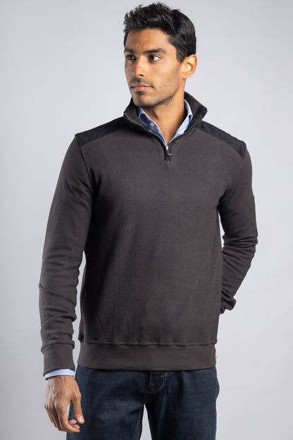 Brown Jacquard Half Zipper Pullover