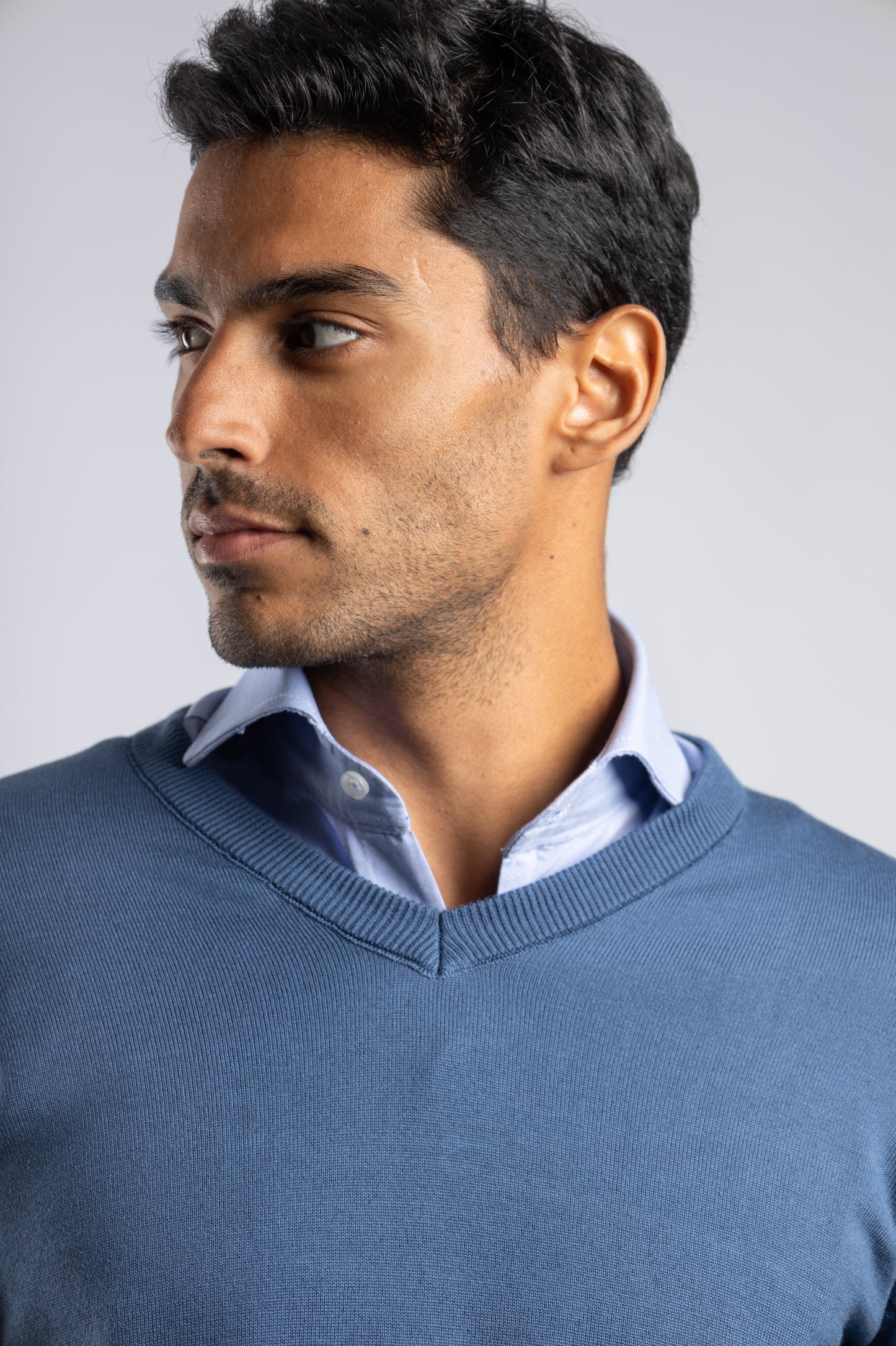 Royal Blue Plain V-Neck Cotton Pullover