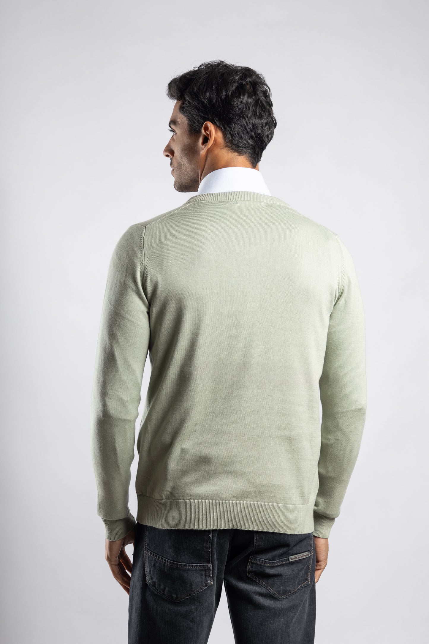 Mint Green Plain V-Neck Cotton Pullover