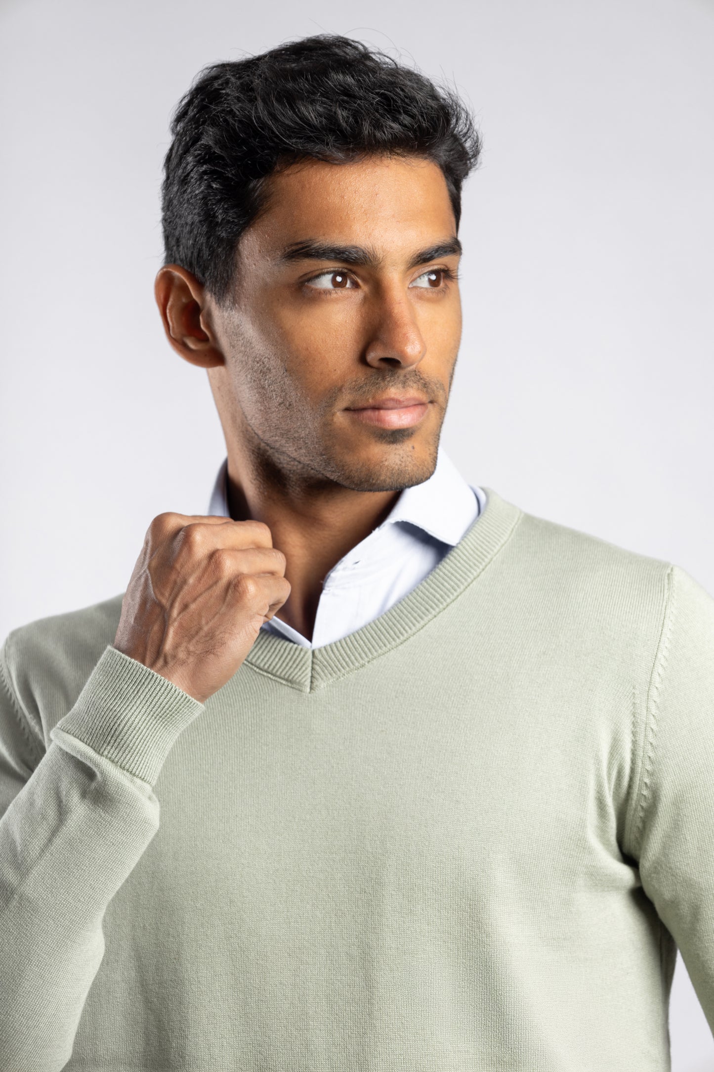 Mint Green Plain V-Neck Cotton Pullover