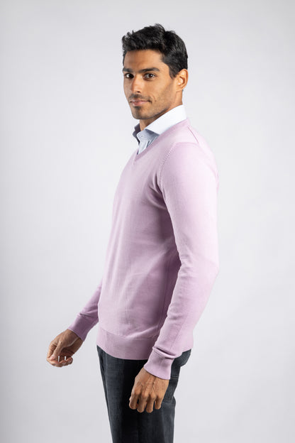 Purple Plain V-Neck Cotton Pullover