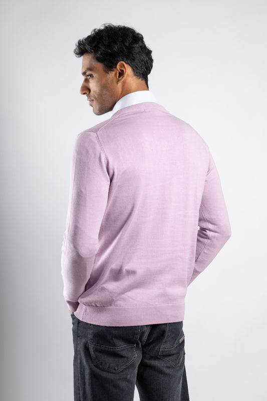 Purple Plain V-Neck Cotton Pullover