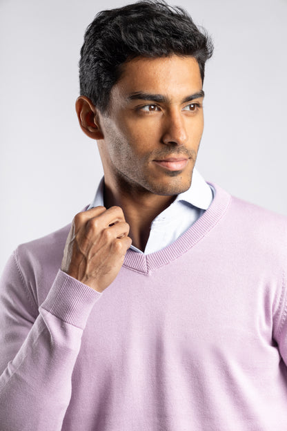 Purple Plain V-Neck Cotton Pullover