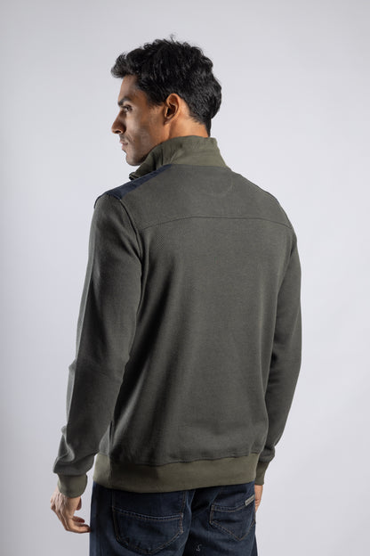 Olive Jacquard Half Zipper Pullover