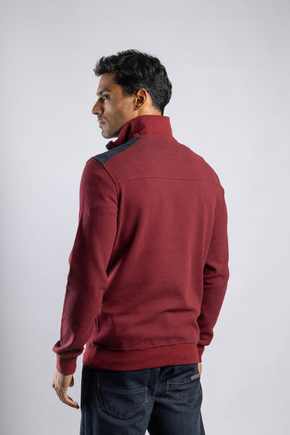 Burgundy Jacquard Half Zipper Pullover