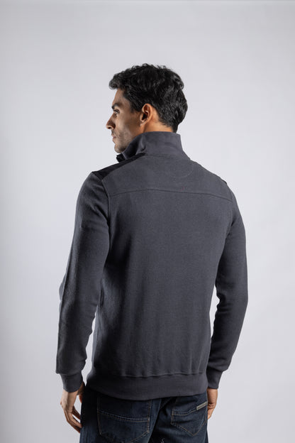 Dark Blue Jacquard Half Zipper Pullover