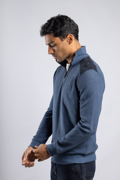 Royal Blue Jacquard Half Zipper Pullover