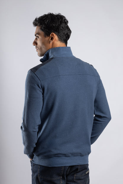 Royal Blue Jacquard Half Zipper Pullover