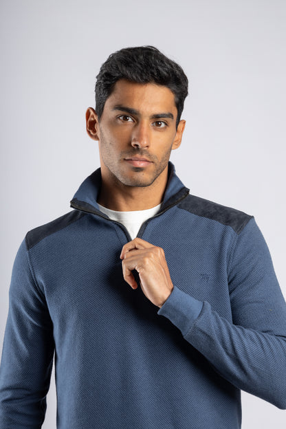 Royal Blue Jacquard Half Zipper Pullover