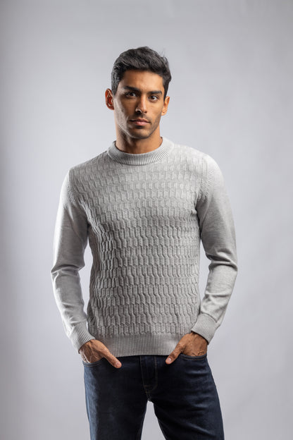 Ligh Grey High Neck knitted Pullover