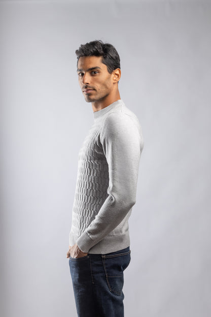 Ligh Grey High Neck knitted Pullover