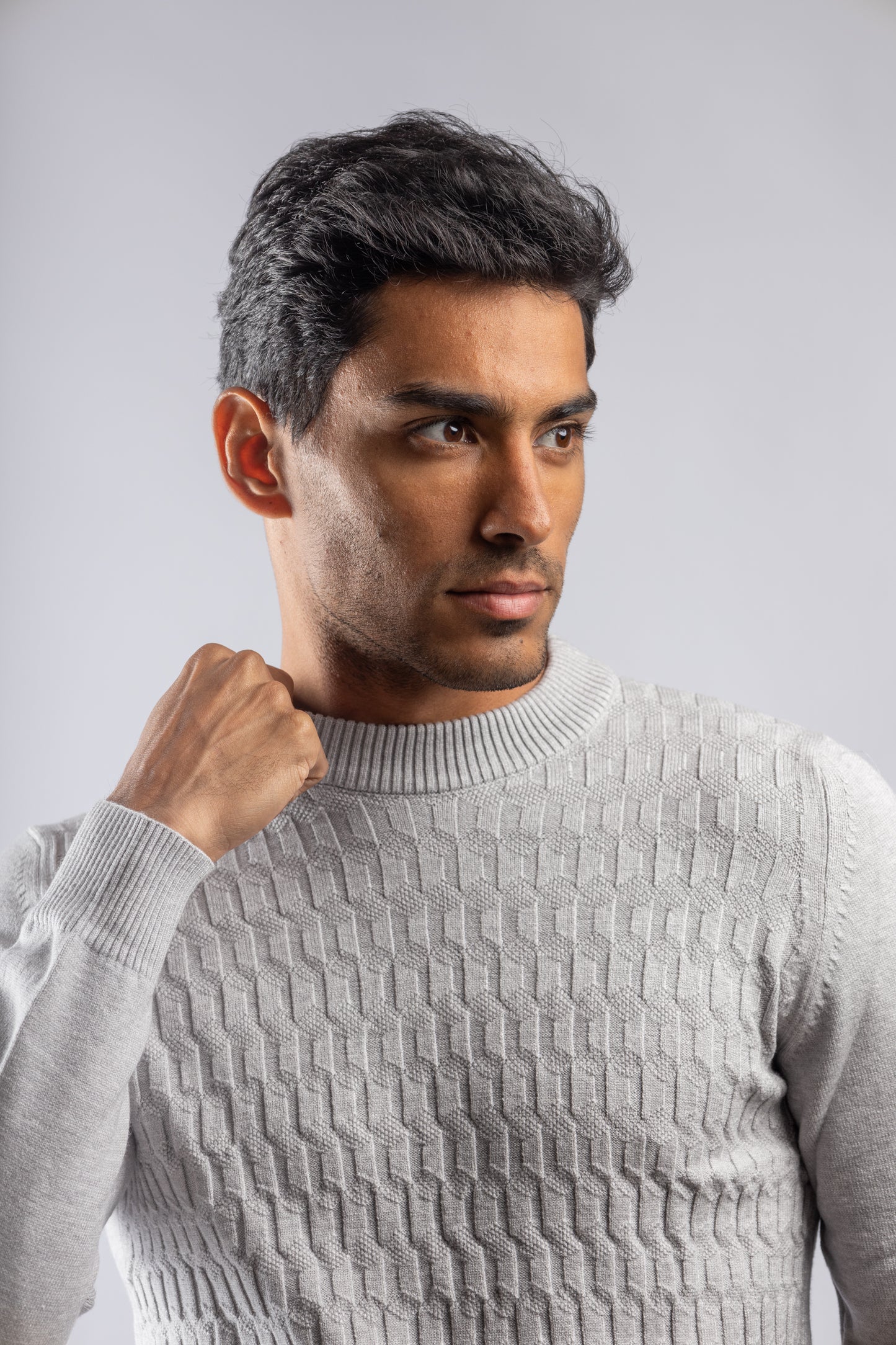 Ligh Grey High Neck knitted Pullover