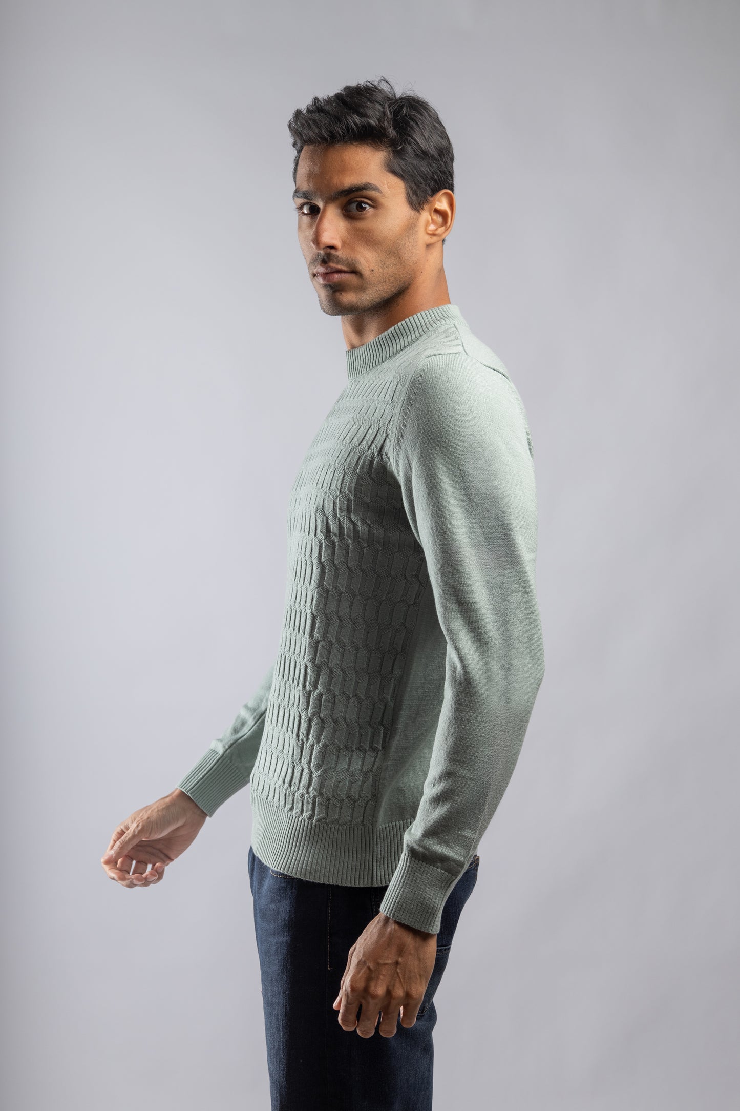 Mint Green High Neck knitted Pullover