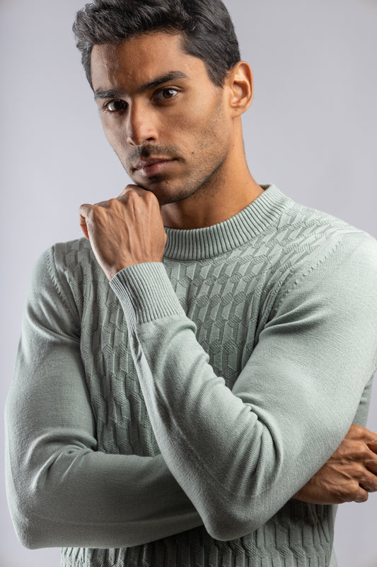 Mint Green High Neck knitted Pullover