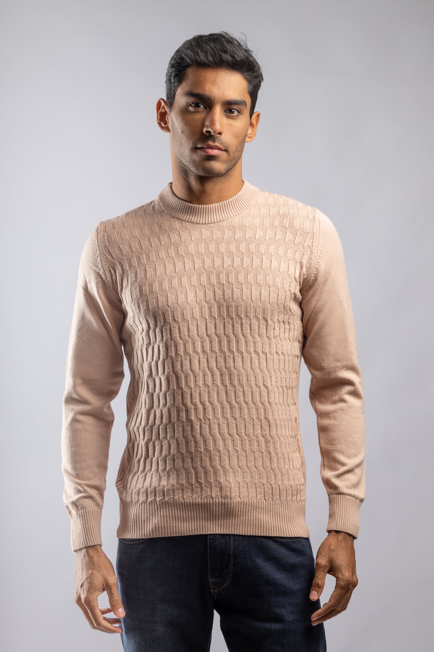 Beige High Neck knitted Pullover