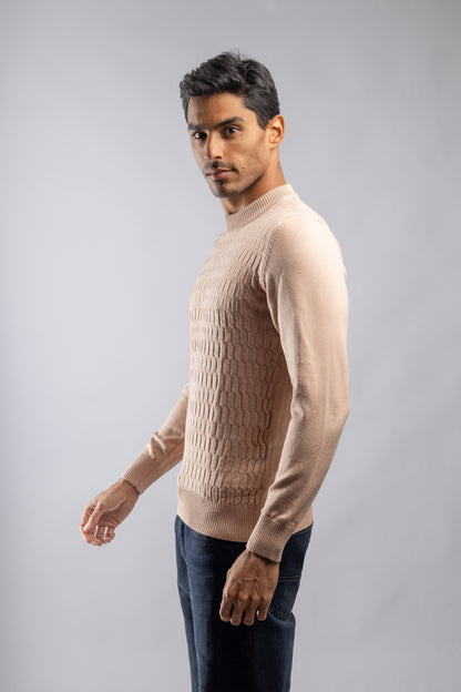 Beige High Neck knitted Pullover