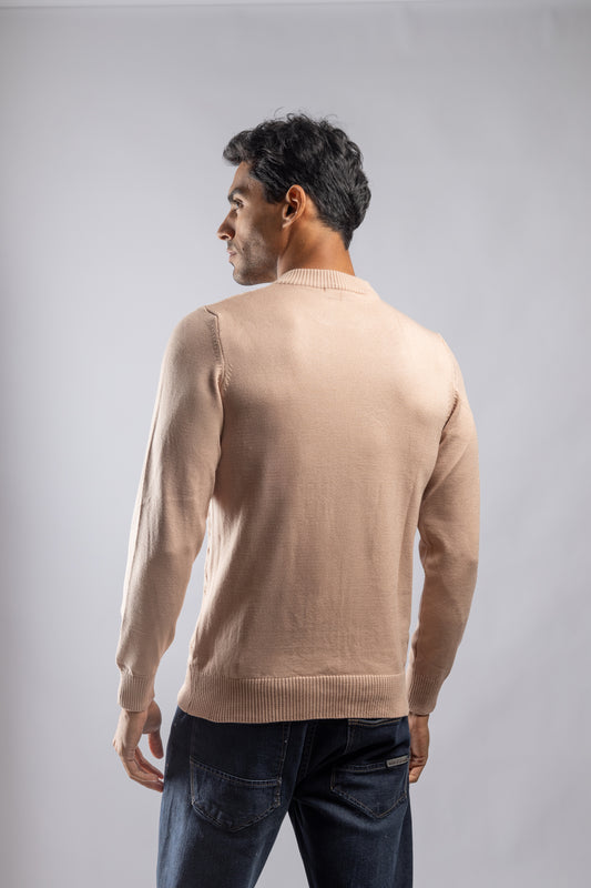 Beige High Neck knitted Pullover