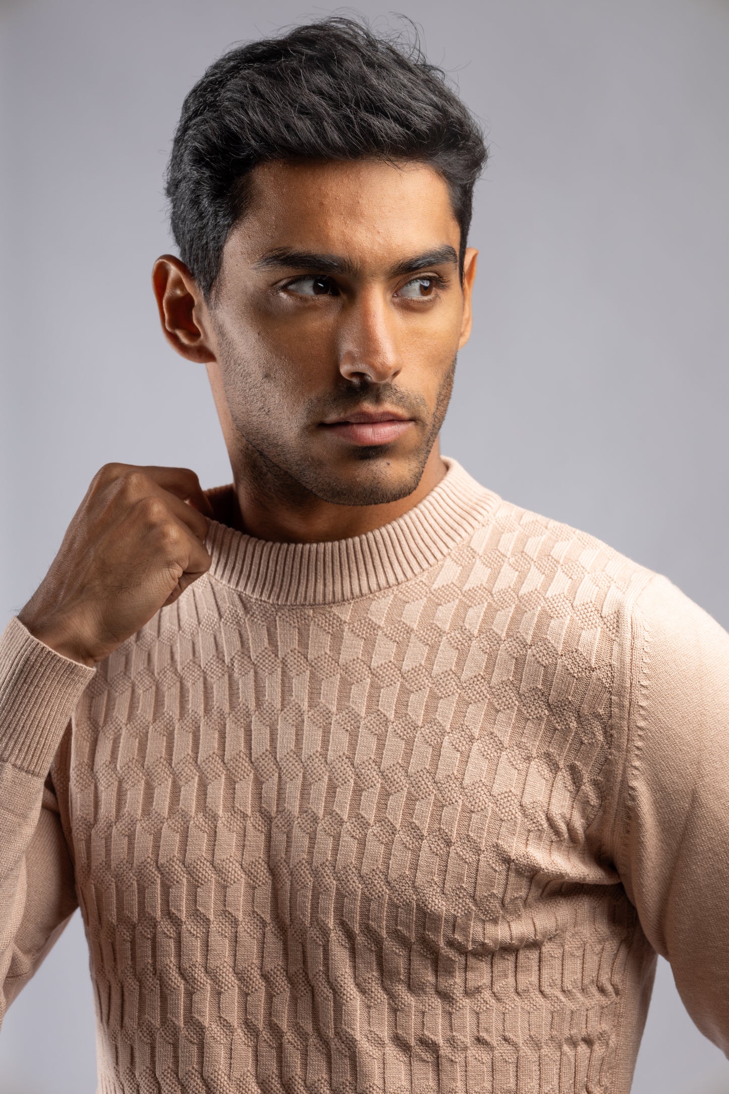 Beige High Neck knitted Pullover