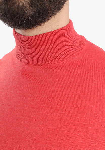 Red Half Collar Cotton Basic Plain Pullover