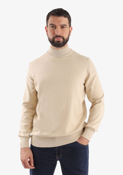 Beige Half Collar Cotton Basic Plain Pullover
