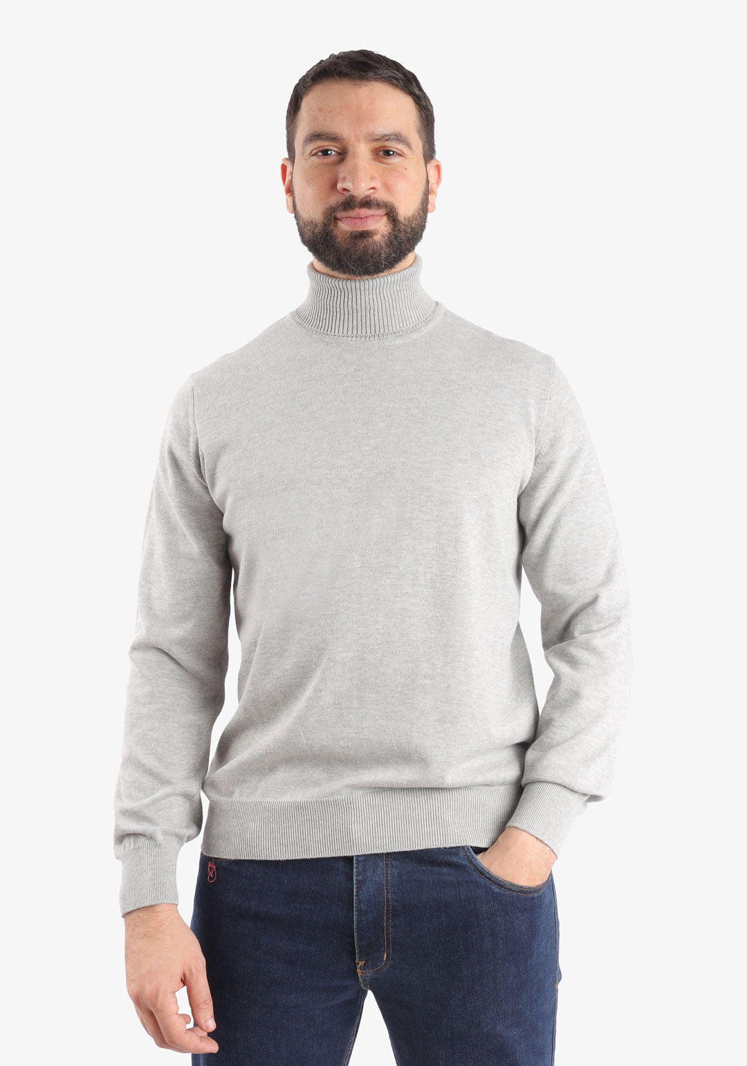 Light Grey High Collar Cotton Basic Plain Pullover