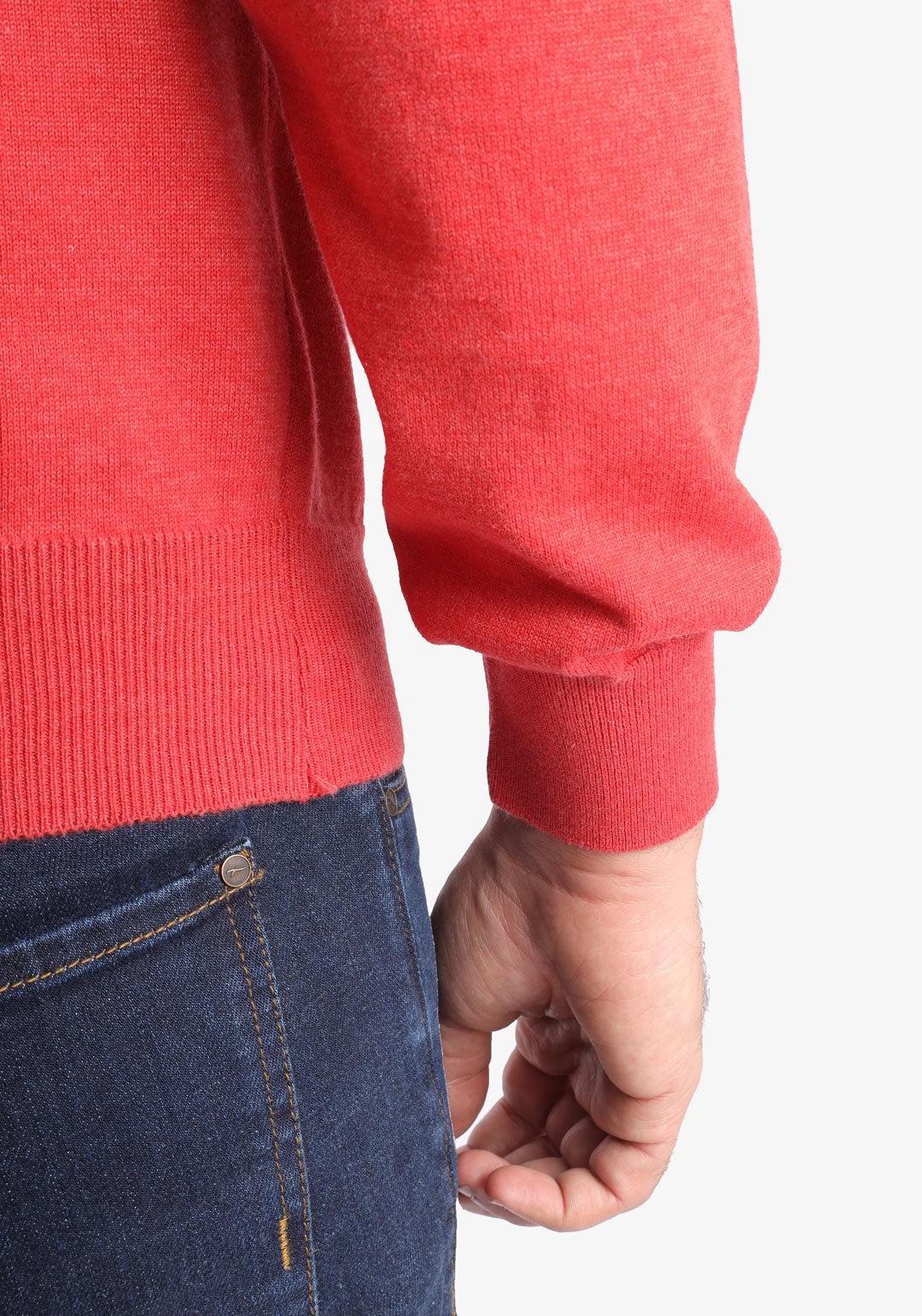 Red High Collar Cotton Basic Plain Pullover