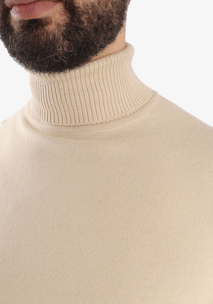 Beige High Collar Cotton Basic Plain Pullover