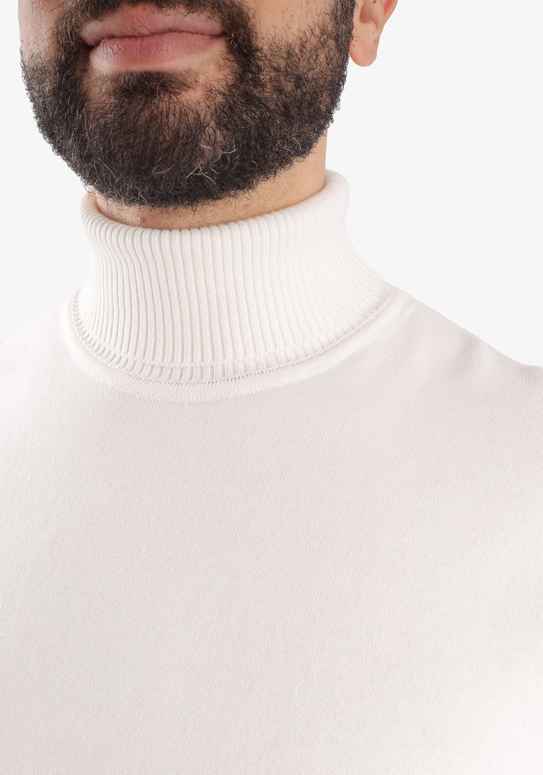 Off White High Collar Cotton Basic Plain Pullover