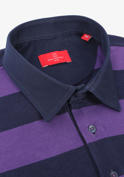 purple & Navy estriped pique long sleeves polo