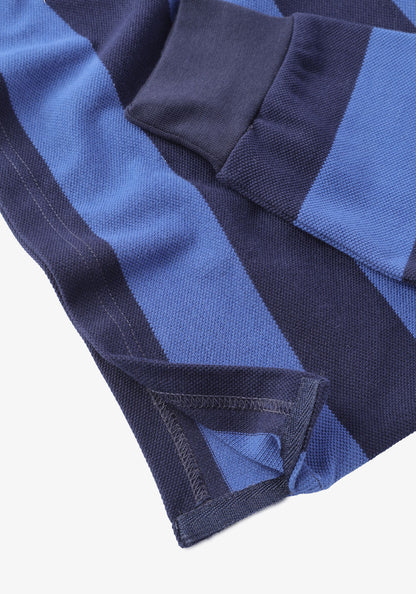 Blue & Navy striped pique long sleeves polo