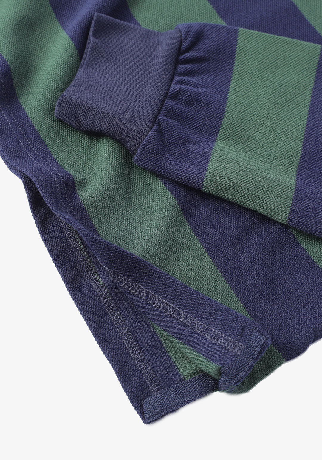 Green & Navy striped pique long sleeves polo