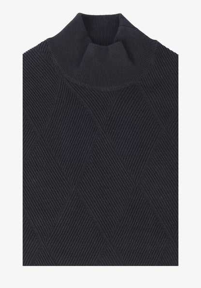 Black cotton jacquard half Collar Pullover