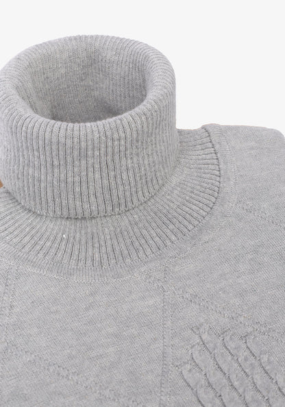 Light gray cotton jacquard high Collar Pullover