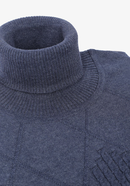 Navy cotton jacquard high Collar Pullover