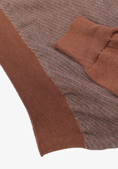 Brown V-Neck cotton jacquard pullover