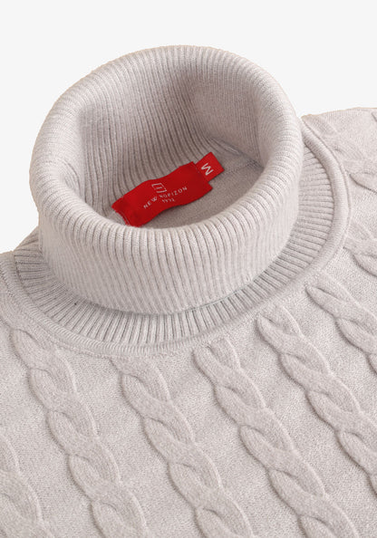 Light Grey High Collar Pullover with Braids Pattern