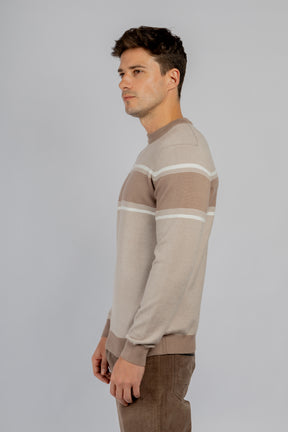 Beige striped crewneck pullover